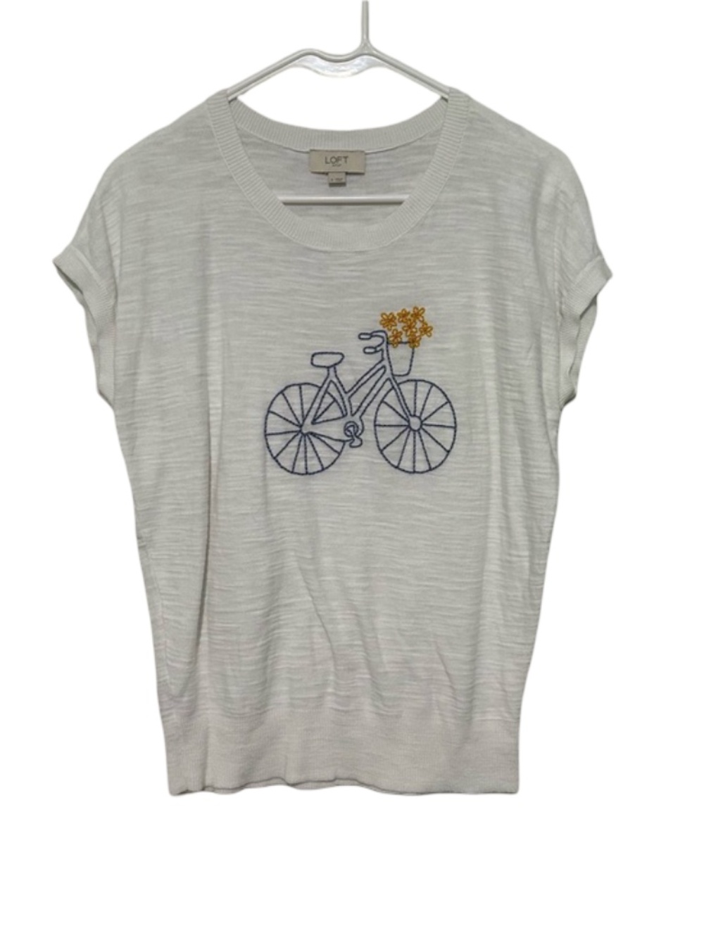 LOFT Bicycle Print White Blouse Size Small